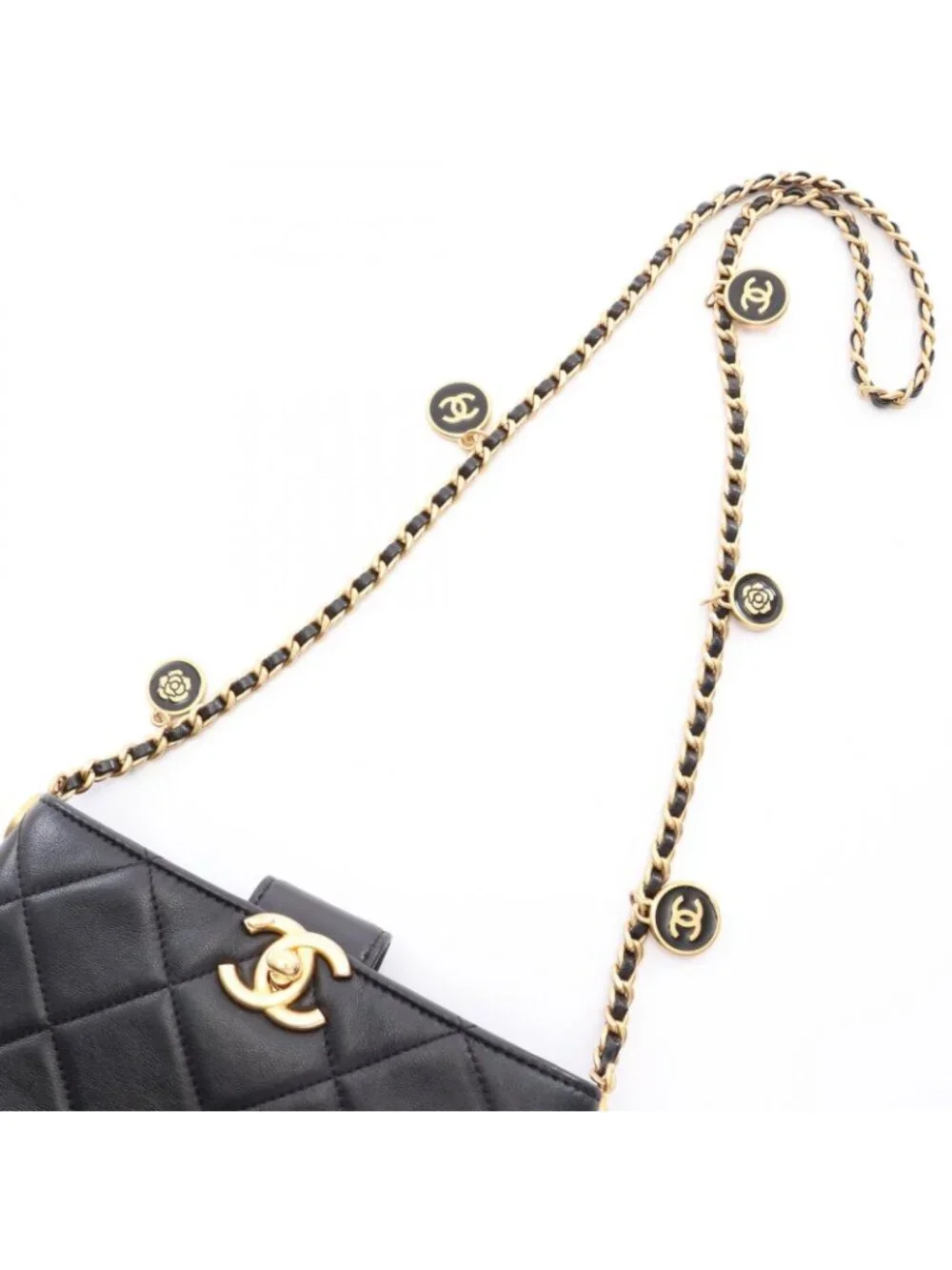 Chanel Shoulder Bag Quilted Black Lambskin Chain